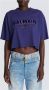Balmain Kortgeknipt katoenen T-shirt met fluweelachtig metallic logo Purple Dames - Thumbnail 2