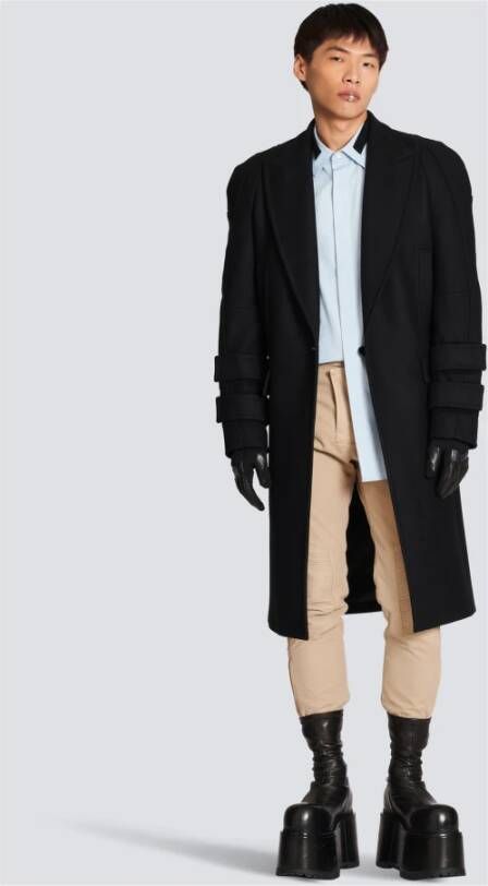Balmain Lange wollen jas Zwart Heren
