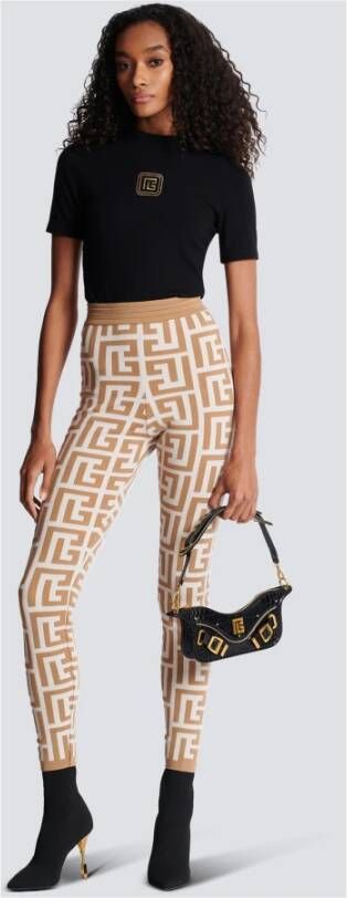 Balmain Knitted leggings with maxi monogram Beige Dames