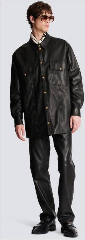 Balmain Shirtjack van lamsleer Zwart - Foto 4