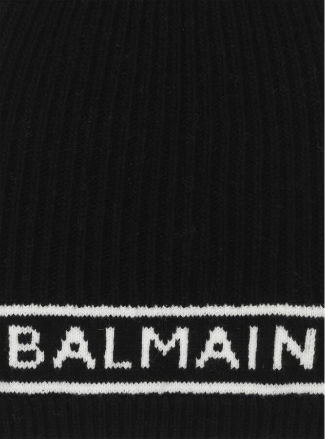 Balmain Logo geborduurde wollen muts Zwart Dames