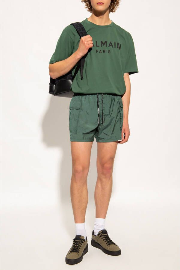Balmain Logo T-shirt Groen Heren