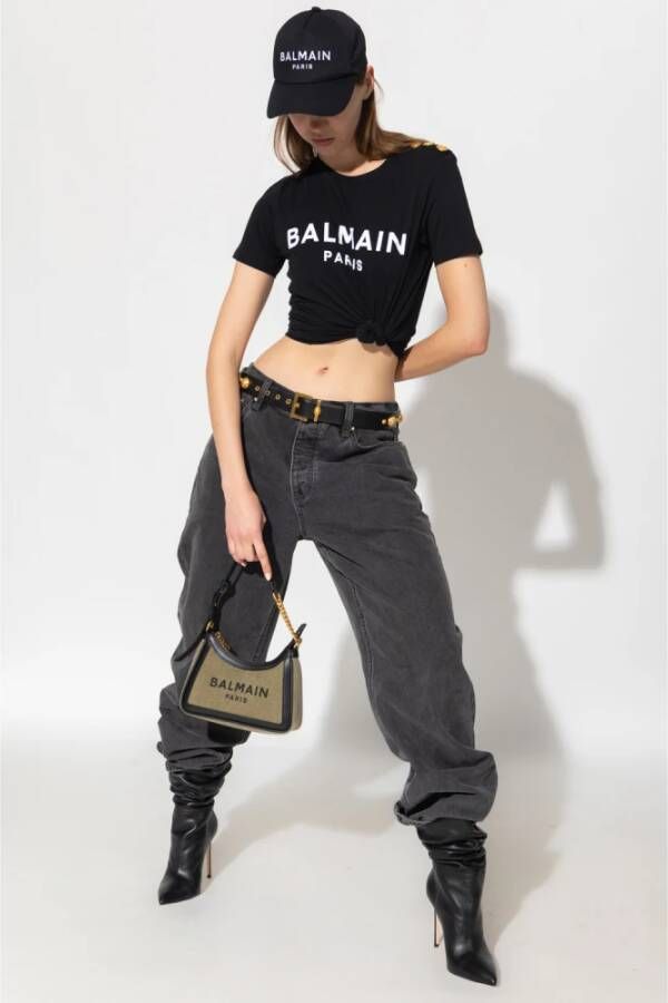 Balmain Logo T-shirt Zwart Dames