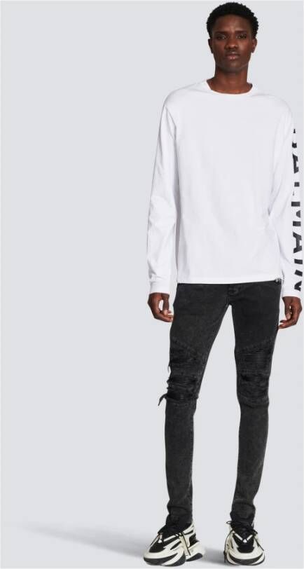 Balmain Long-sleeved cotton T-shirt with signature on sleeve Wit Heren