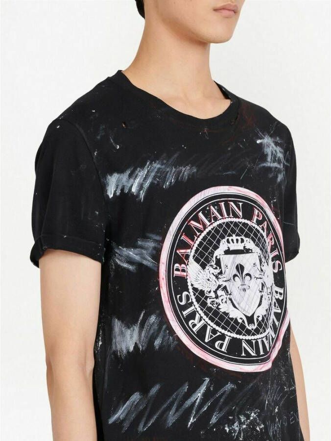 Balmain Ebe Noir Blanc Rouge Losse T-Shirt Zwart Heren