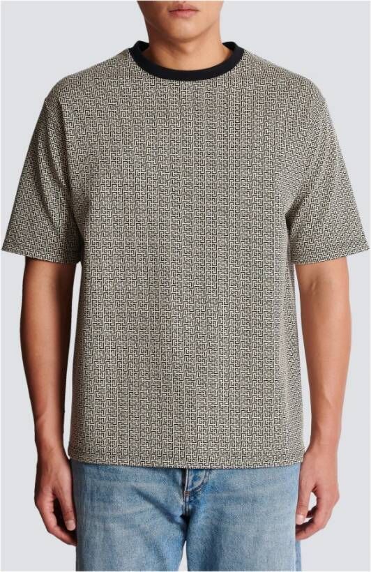 Balmain Mini monogram jacquard T-shirt Zwart Heren