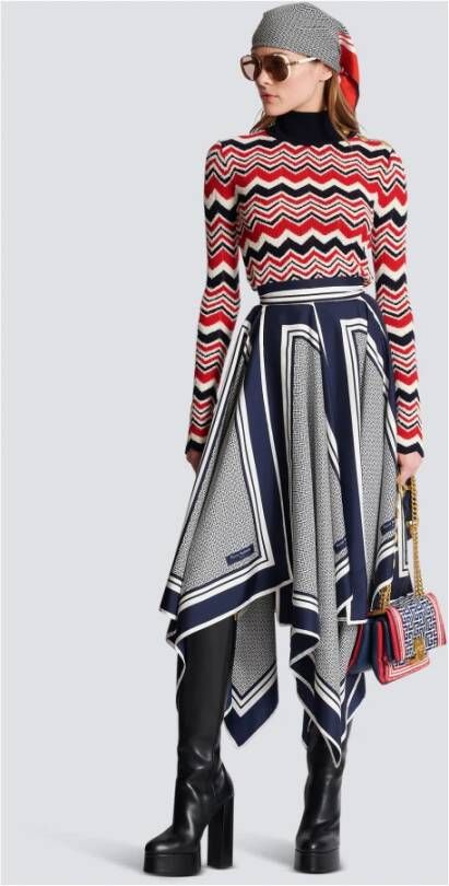 Balmain Monogram-bedrukte sjaalrok Blauw Dames