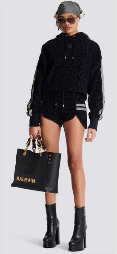 Balmain Monogram fluwelen shorts Blauw Dames
