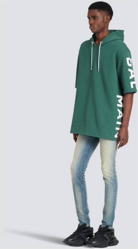 Balmain Oversized ecodesigned katoenen hoodie met logoprint Green Heren