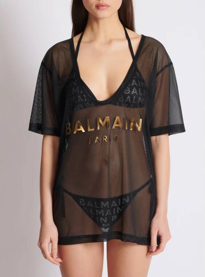 Balmain Paris mesh T-shirt Zwart Dames