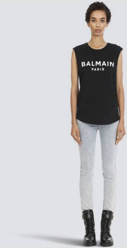 Balmain Eco-ontworpen katoenen T-shirt met logo print Zwart Dames