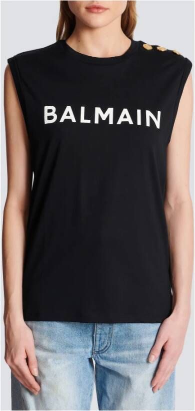 Balmain Eco-verantwoord katoenen T-shirt met logo print Zwart Dames