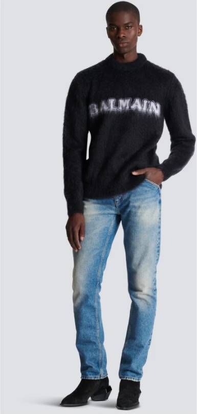 Balmain Retro trui van geborsteld mohair Zwart Heren