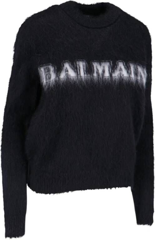 Balmain Zwarte Mohair Trui met Wit Logo Zwart Dames