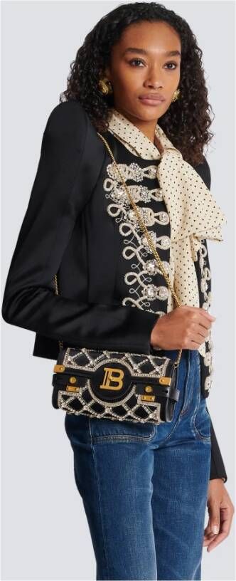 Balmain Sac Pochette B-Buzz 23 van fluweel en parels Zwart Dames
