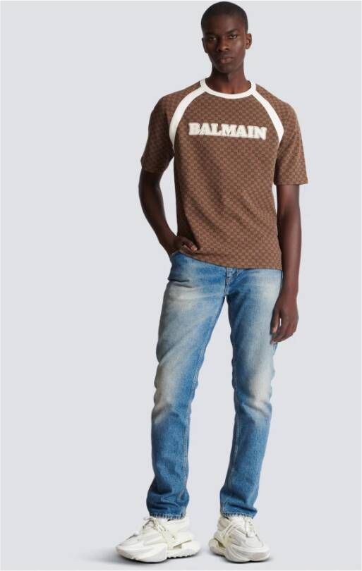 Balmain Retro Mini Monogram Jacquard T-Shirt Bruin Heren
