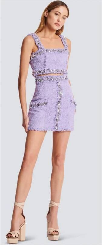 Balmain Top in tweed met geborduurde details Paars Dames