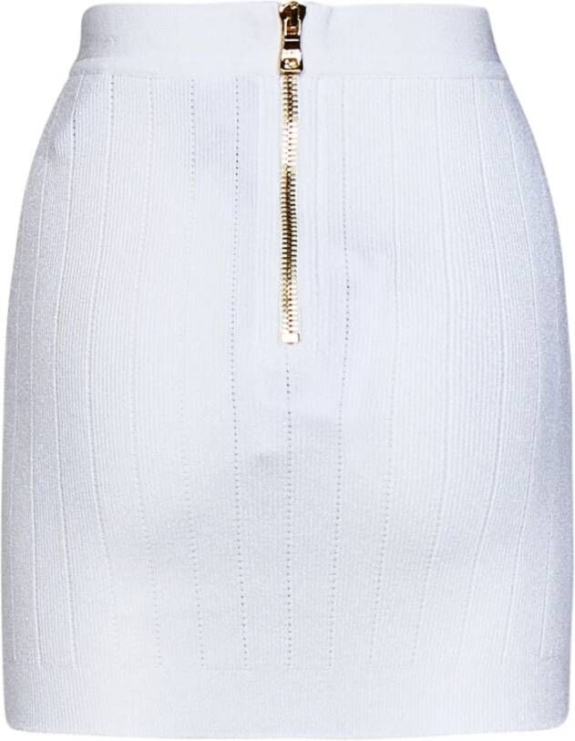 Balmain Witte rok met geribbelde tailleband en gouden accenten Wit Dames
