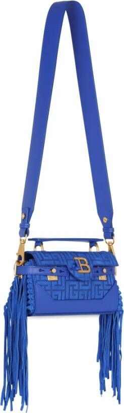Balmain B-Buzz 19 fringed bag with suede embossed monogram Blauw Dames