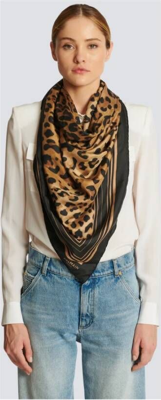 Balmain Leopard print silk scarf Bruin Dames
