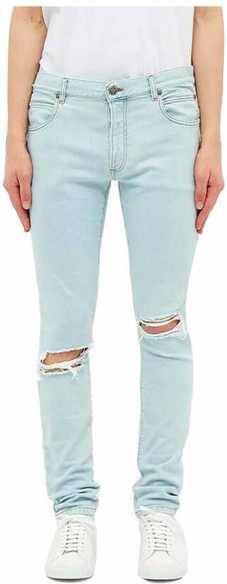 Balmain Edgy Distressed Skinny Jeans Blauw Heren