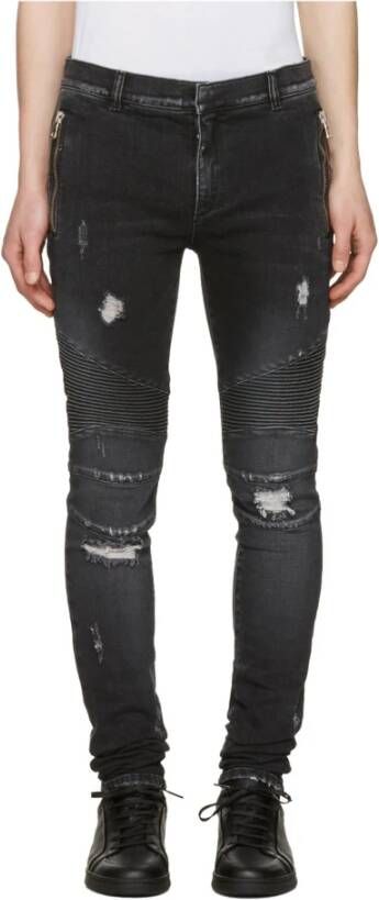 Balmain Gearticuleerde Skinny Denim Jeans Zwart Heren