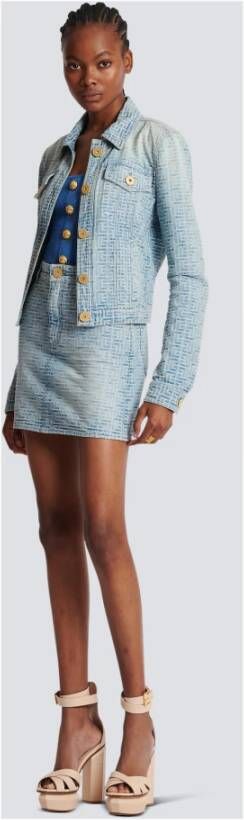 Balmain Monogrammed short denim skirt Blauw Dames