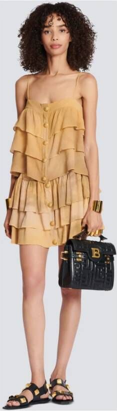 Balmain Jupe à volants en soie tie and dye Bruin Dames