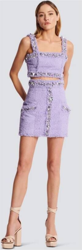 Balmain Jupe en tweed à détails brodés Paars Dames