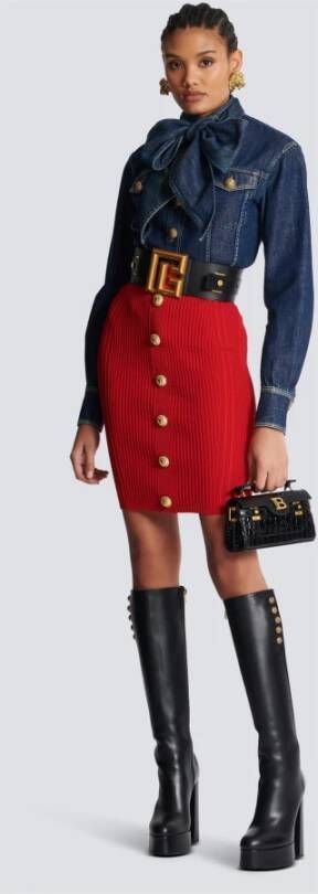 Balmain Kabelgebreide kokerrok Rood - Foto 2