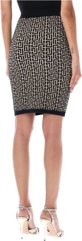 Balmain Monogram Midi Rok Zwart Ivory Aw23 Zwart Dames