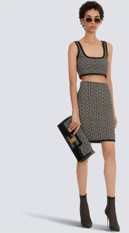 Balmain bicolor jacquard knit skirt Zwart Dames