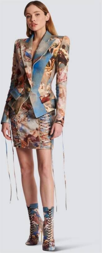 Balmain Slim-fit hemel bedrukte canvas jas Multicolor Dames