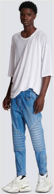 Balmain Ribbed cotton slim-fit jeans Blauw Heren