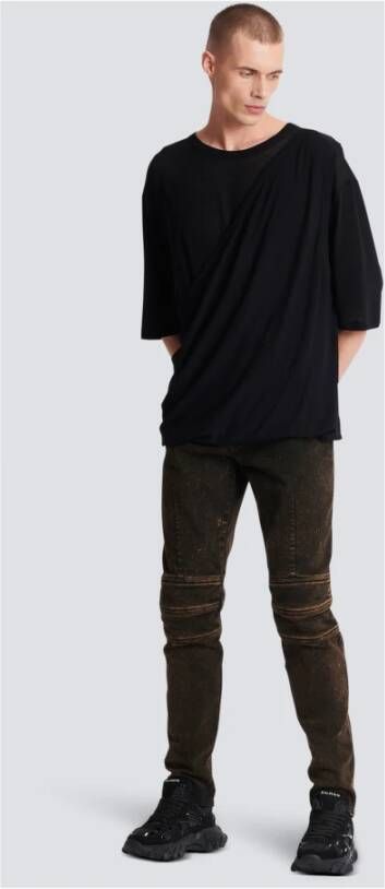 Balmain Slim-fit jeans met ritssluiting riem Zwart Heren
