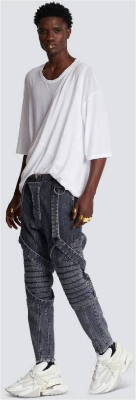 Balmain Cotton slim-fit jeans with straps Zwart Heren