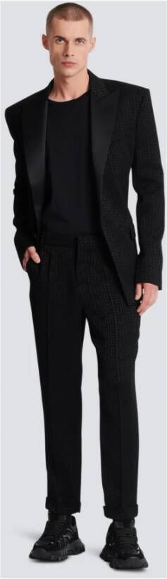 Balmain Monogrammed jacquard suit trousers Zwart Heren