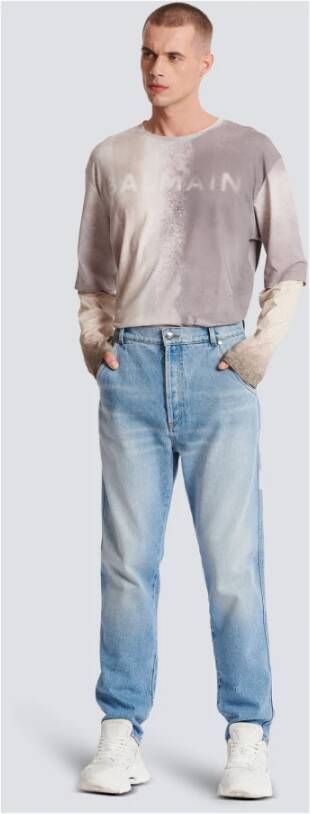 Balmain Straight cut cotton jeans Blauw Heren