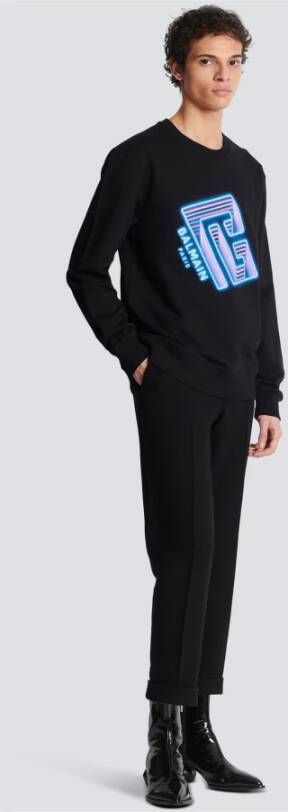 Balmain Sweatshirt met neon logo print Zwart Heren