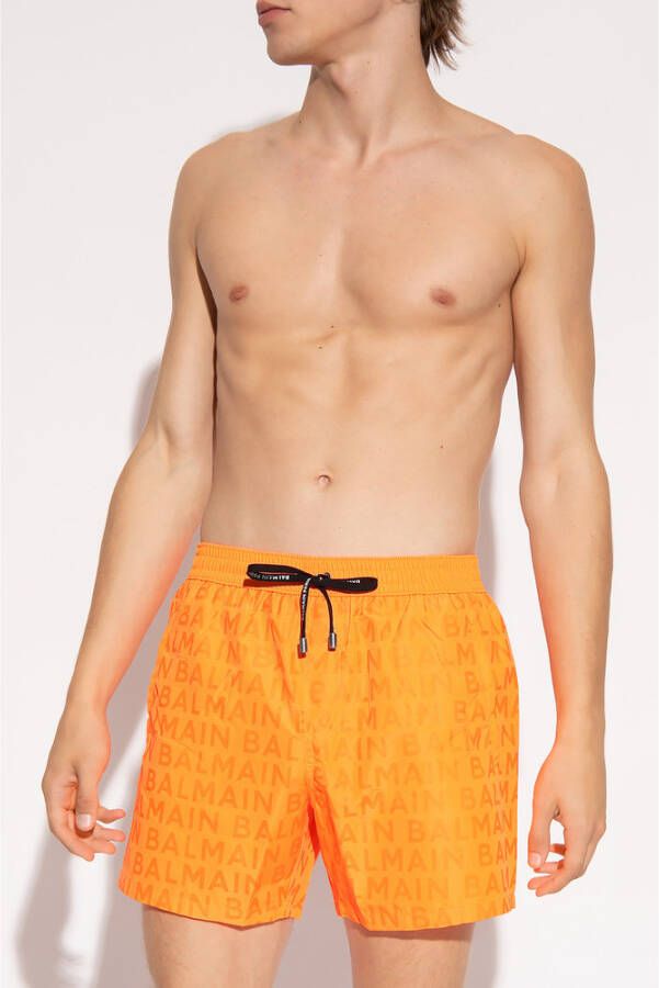 Balmain Swimming shorts with logo Oranje Heren