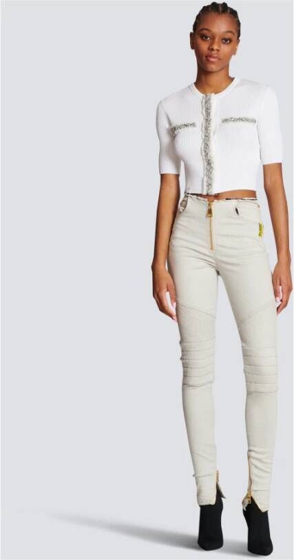 Balmain Embroidered cropped knit cardigan Wit Dames