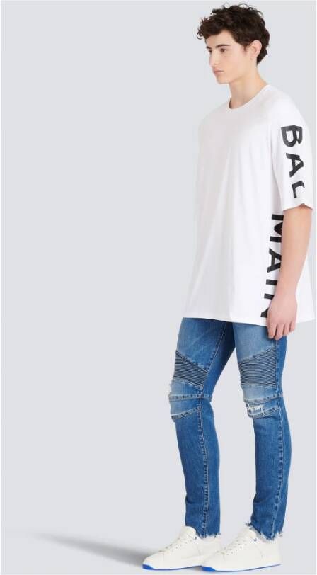 Balmain Oversized eco-designed cotton T-shirt with logo print Wit Heren
