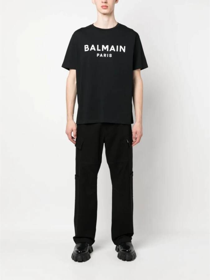 Balmain Zwarte Logo Print T-shirts en Polos Zwart Heren