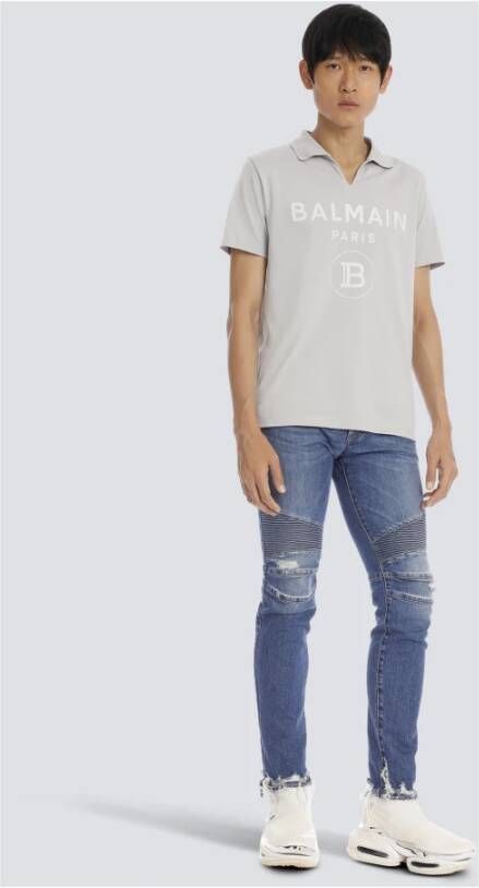Balmain Tapered gescheurde blauwe katoenen jeans Blauw Heren