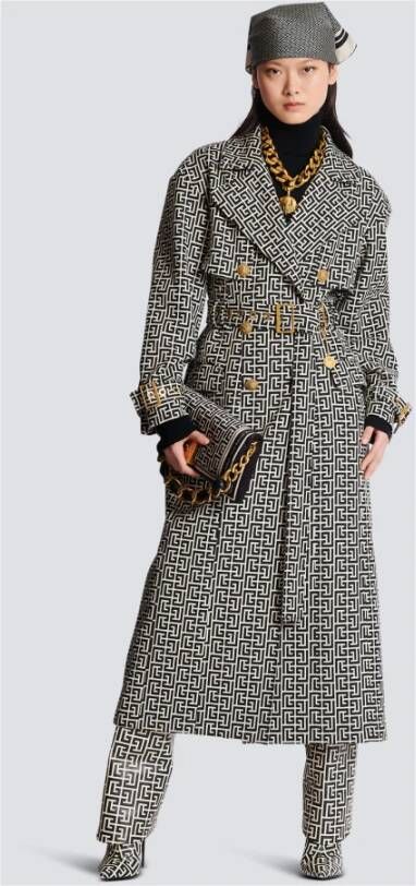 Balmain Monogrammed trench coat Zwart Dames