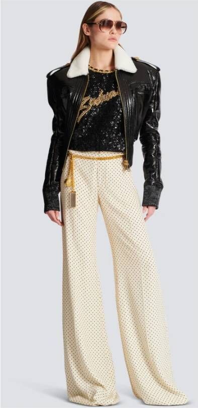 Balmain Pantalon large en soie imprimée Beige Dames