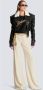 Balmain Zijden Wijde Broek met Driehoekprint Beige Dames - Thumbnail 2