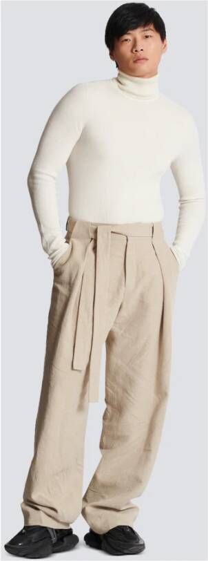 Balmain Wijde linnen broek Beige Heren