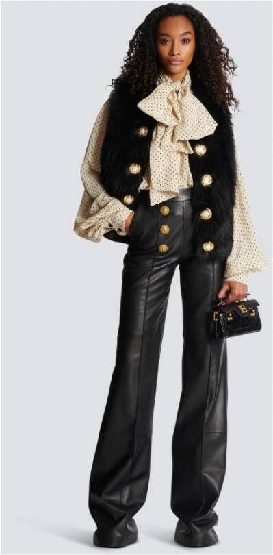 Balmain Leren broek Zwart Dames