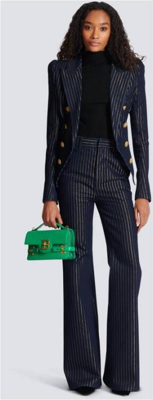 Balmain Uitlopende jeans met lurex strepen Blauw Dames